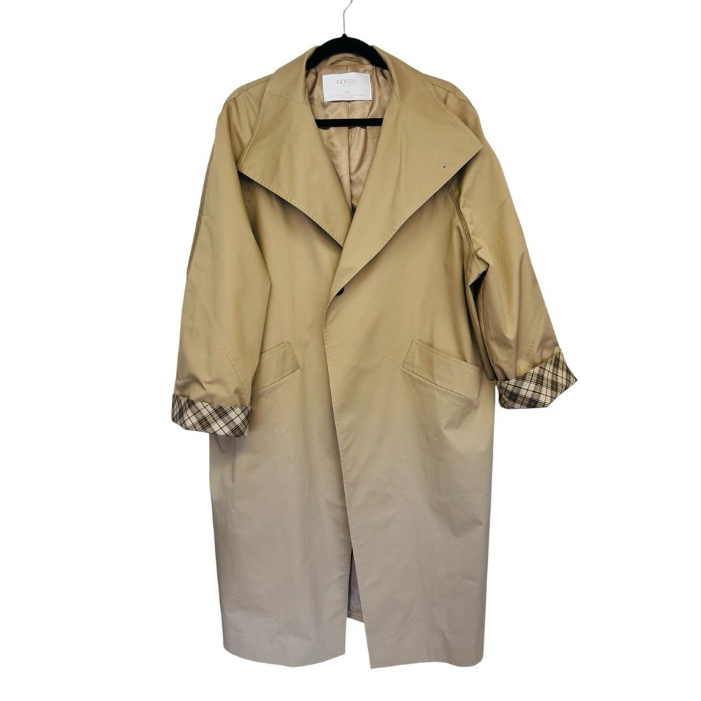Golia T-Shape Silhouette Tan Trench Coat Switchable Cuffs NWOT Size Medium